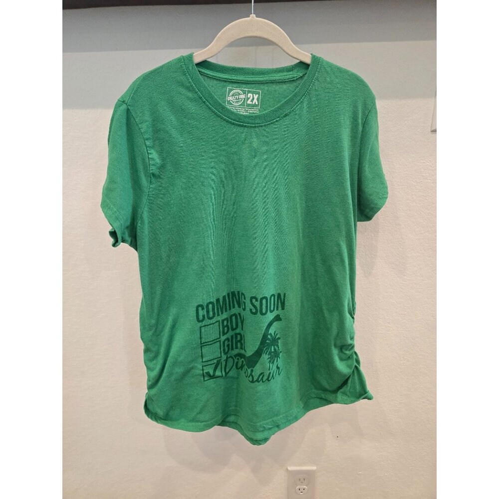 Coming Soon Dinosaur Gender Reveal T-Shirt 2X Green Crazy Dog